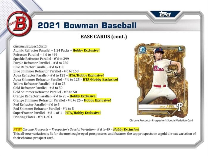 2021 Bowman Baseball Hobby Box MLB - Image 3