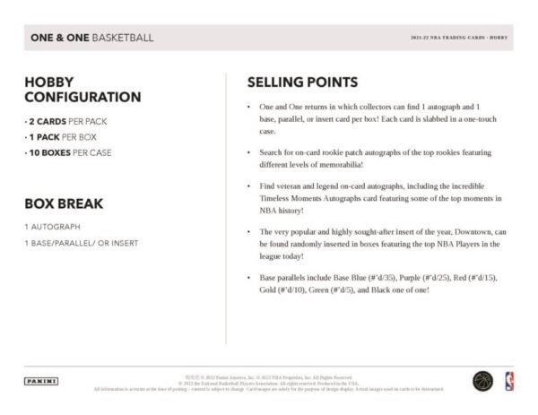 2021/22 Panini One and One Basketball NBA Hobby Box - Image 2