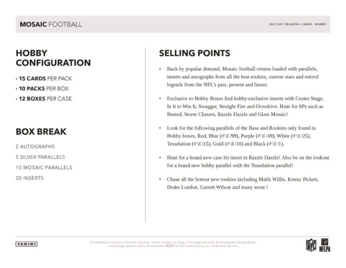 2022 Panini Mosaic Football NFL Hobby Box - Image 3