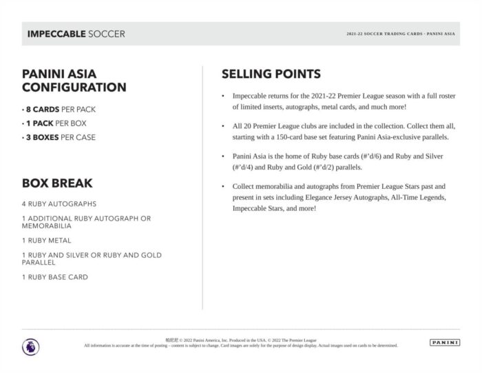 2021/22 Panini Impeccable Soccer EPL Asia Edition Box - Image 4