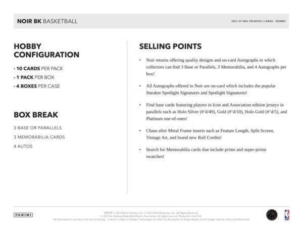 2022/23 Panini Noir Basketball Hobby Box NBA - Image 2