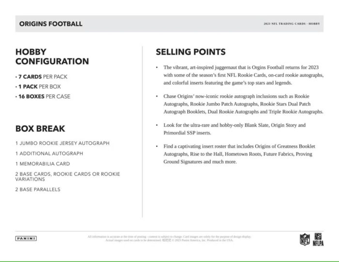 2023 Panini Origins NFL Football Hobby Box - Image 2