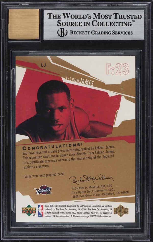 2003 Black Diamond 24 Karat Signatures LeBron James ROOKIE RC AUTO /100 BGS 9 MT - Image 2