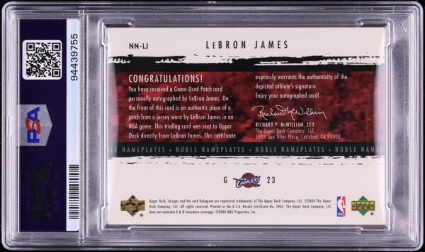 2003 Exquisite Noble Nameplates LeBron James PATCH AUTO DNA 10 /25 PSA 9 MINT - Image 2