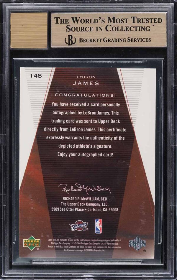 2003 SP Authentic LeBron James ROOKIE AUTO /500 #148 BGS 9.5 GEM MINT - Image 2