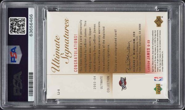 2003 Ultimate Collection Signatures Gold LeBron James RC AUTO DNA 10 /23 PSA 6 - Image 2
