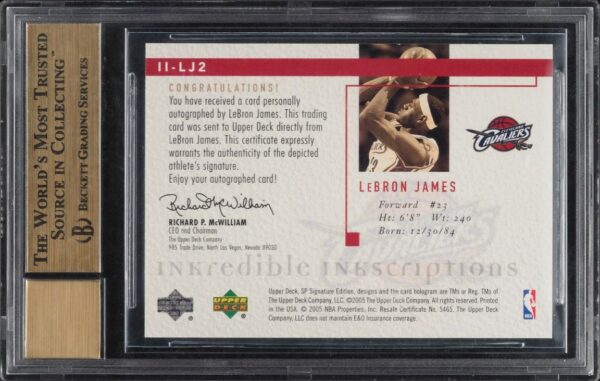 2004 SP Signature Edition Inkredible Inkscriptions LeBron James AUTO BGS 9.5 GEM - Image 2