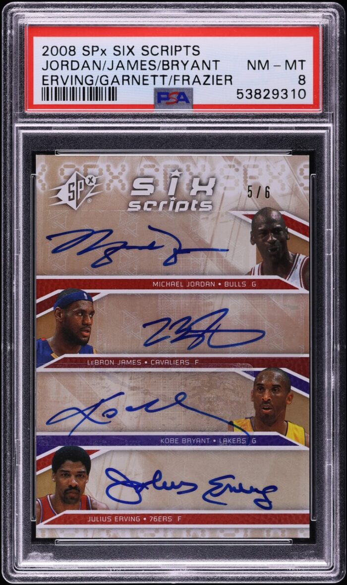 2008 SPx Six Scripts Michael Jordan LeBron James Kobe Bryant AUTO /6 PSA 8 NM-MT - Image 1