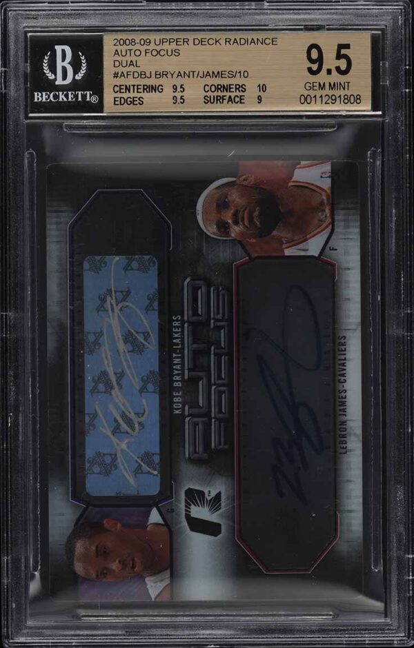 2008 UD Radiance Focus Dual Kobe Bryant Lebron James AUTO #AFD-BJ BGS 9.5 GEM