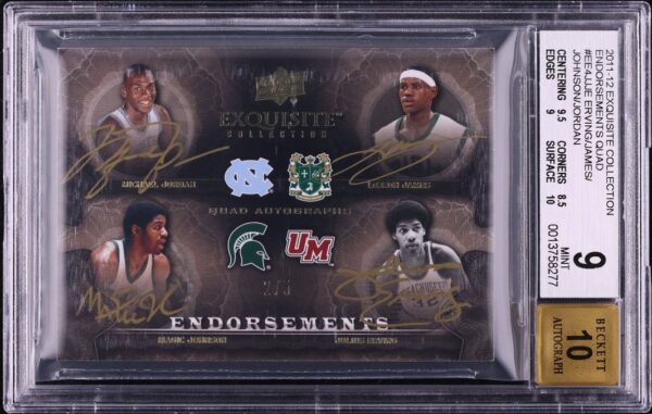 2011 Exquisite Quad Michael Jordan LeBron James Magic Erving AUTO /5 BGS 9 MINT