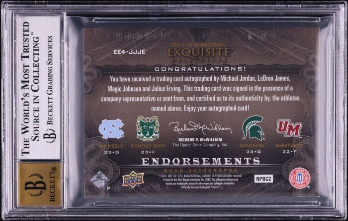 2011 Exquisite Quad Michael Jordan LeBron James Magic Erving AUTO /5 BGS 9 MINT - Image 2