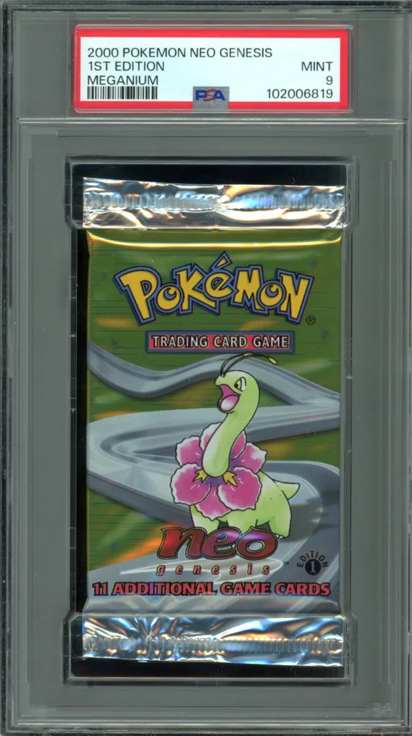 Pokemon 1st Edition Neo Genesis Pack Meganium Art PSA 9