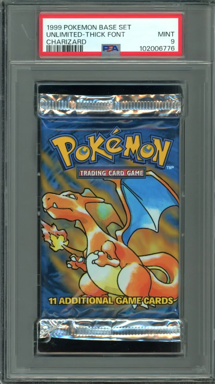 Pokemon Unlimited Base Set Pack Thick Font Charizard Art PSA 9 - Image 1