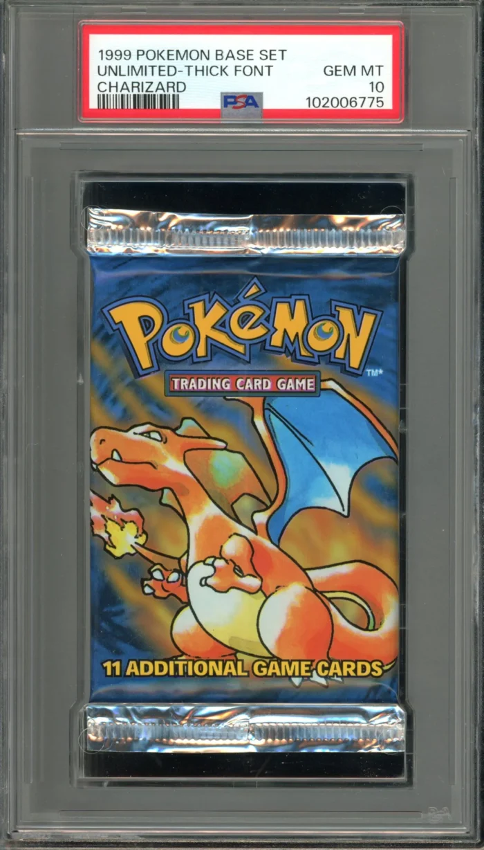 Pokemon Unlimited Base Set Pack Thick Font Charizard Art PSA 10 - Image 1