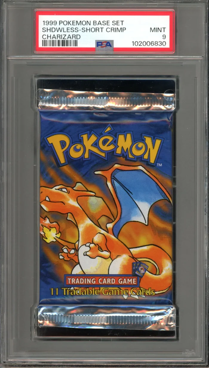 Pokemon Shadowless Base Set Pack Short Crimp Charizard Art PSA 9 - Image 1