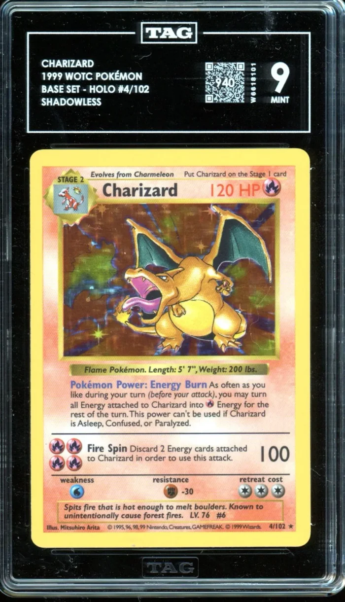 Pokémon Shadowless Base Set Charizard TAG 9 (940) - Image 1