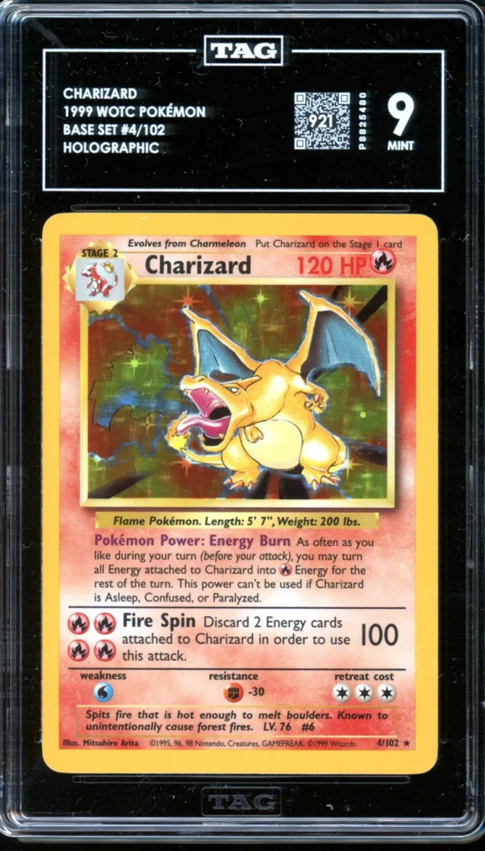 Pokémon Unlimited Base Set Charizard TAG 9 (921) - Image 1