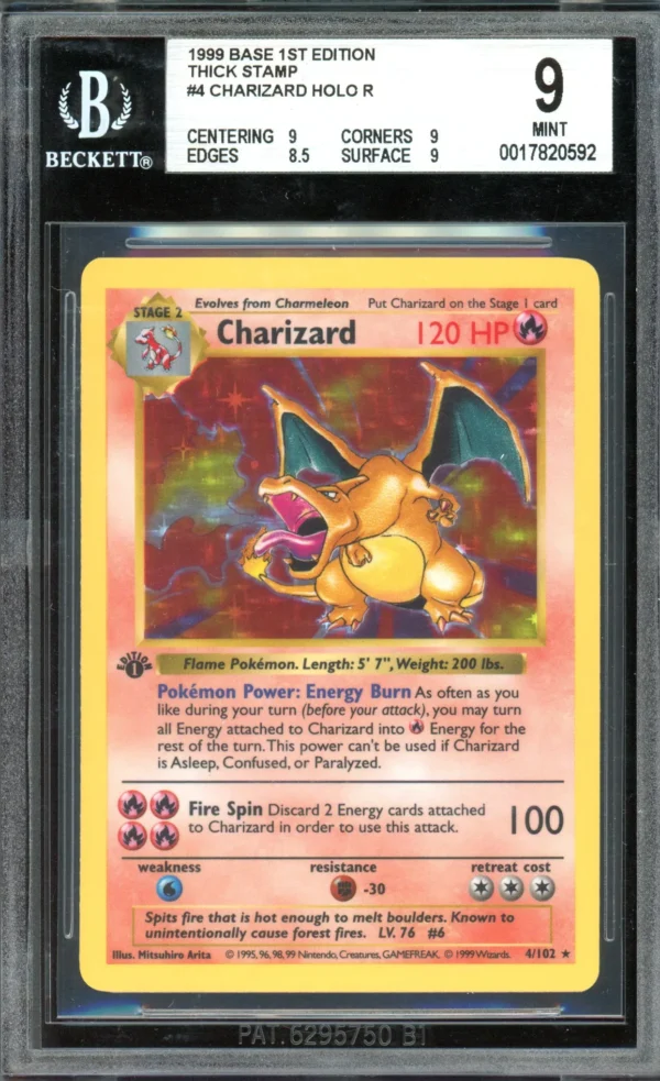 Pokemon 1st Edition Base Set Charizard Thick Stamp BGS 9