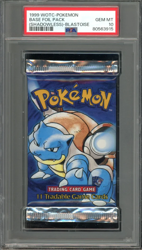 Pokemon Base Set Shadowless Short Crimp Graded Pack – Blastoise Artwork – PSA 10