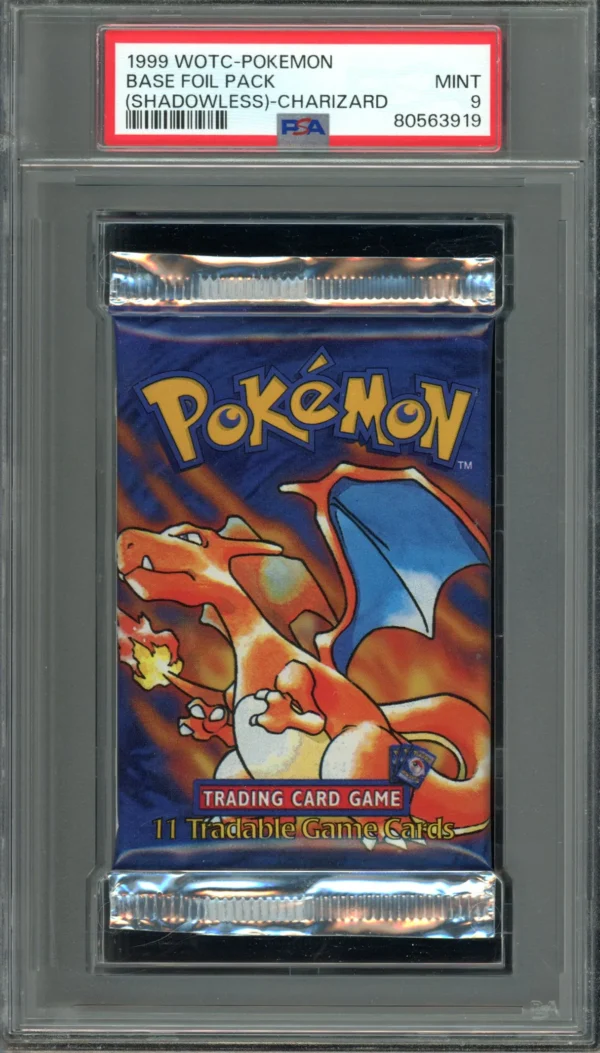 Pokemon Base Set Shadowless Short Crimp Graded Pack – Charizard Artwork – PSA 9