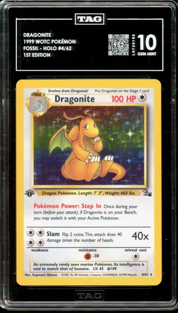 Pokémon 1st Edition Fossil Dragonite TAG 10 (952)